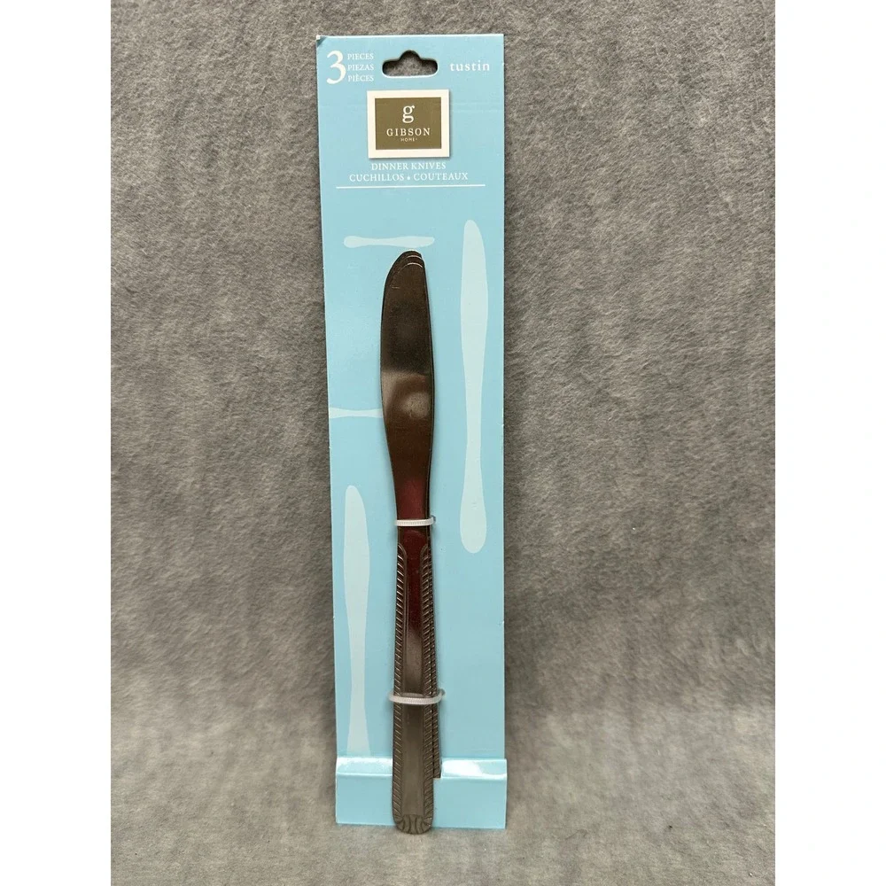 Gibson Tustin Dinner Knives‎ Set of 12 Silver NWT Stainless Steel 3 Piece Set